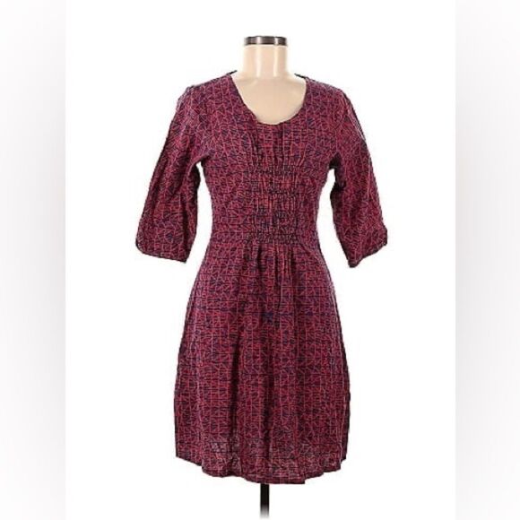 Mata Traders 100% Cotton Breathable Geometric Aztec Smocked Pull Over Dress M - Picture 1 of 7